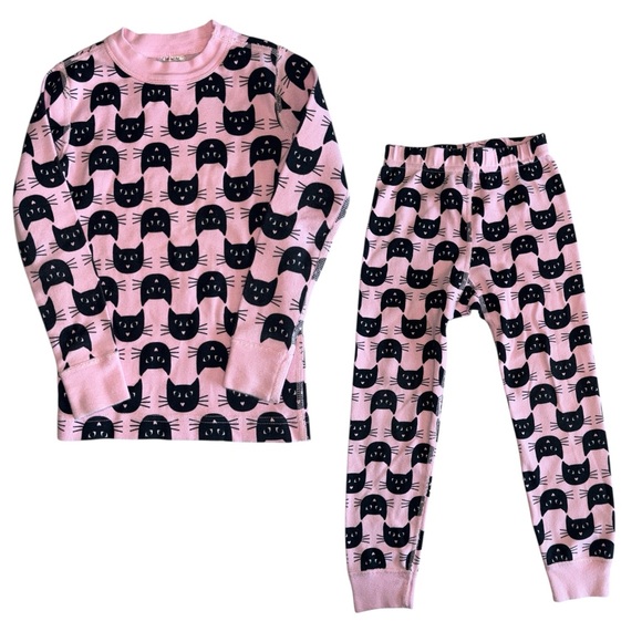 HANNA ANDERSSON Pink Black Cat Print Kids Pajamas Organic Cotton Size 4 - Picture 1 of 4